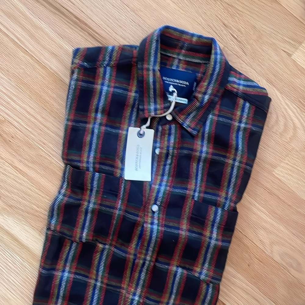 Scotch & Soda Men's Navy and Red Plaid Shirt - Picture 3 of 9